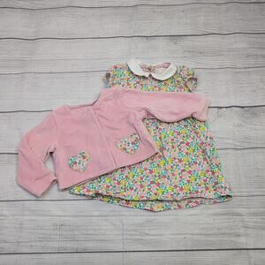 6/9m Baby Boden Liberty Floral Dress & Velour Cardigan
